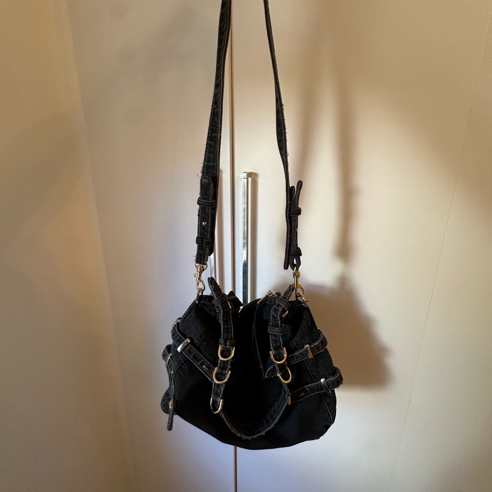 Washed black denim bag